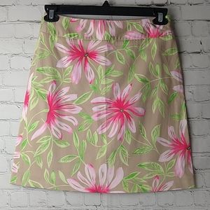 Talbot's Floral Skirt Petites 6 P Pink Green Khaki